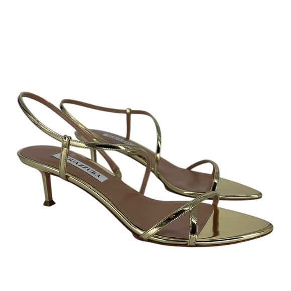 Aquazzura Tease Soft Gold Leather Kitten Heel Sandals Size 38.5 - Picture 6 of 15